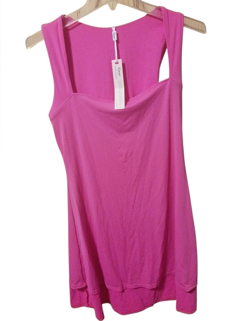 Qinsen Sleeveless Square-Neck FitnessTank Mini dress in Bright Pink Sixe Xl - Picture 4 of 7
